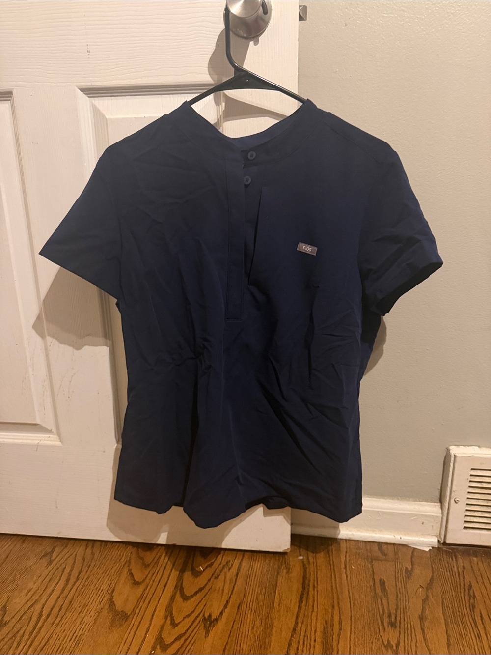 Figs Navy Short-Sleeve Henley Top with Chest Logo